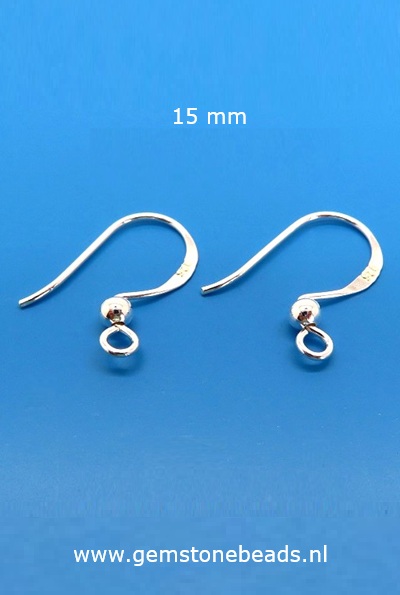 Zilveren 925 oorbelhaken met bal 15 mm