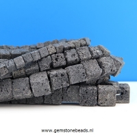 Zwarte Lava kralen kubus van ca. 6 mm