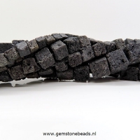 Zwarte Lava kralen kubus van ca. 6 mm