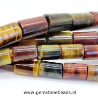 Tijgeroog multicolour kralen cilinder 12 x 8 mm