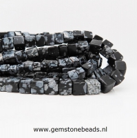 Sneeuwvlok-Obsidiaan kralen kubus 6 x 6 mm