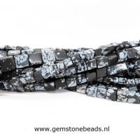 Sneeuwvlok-Obsidiaan kralen kubus 8 x 8 mm