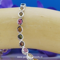 Multi Colour Toermalijn armband 925 zilver 18 cm