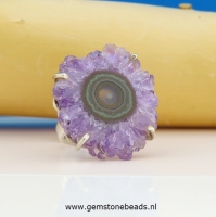 Ring 925 Zilver verstelbaar met Amethist stalagtiet