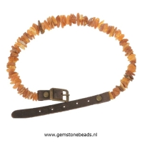 Barnsteen honden en katten ketting met leren band