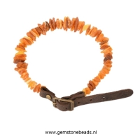 Barnsteen honden en katten ketting met leren band