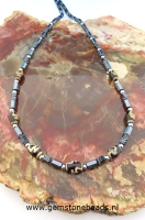 Herenketting met Hematiet en Agaat L63cm