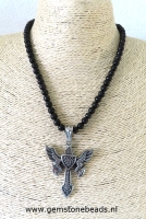 Herenketting Shungite met rvs kruis 45 cm