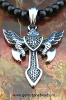 Herenketting Shungite met rvs kruis 45 cm