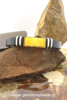 Barnsteen armband met leer en rvs 23 cm