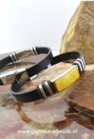 Barnsteen armband met leer en rvs 23 cm