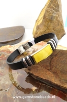 Barnsteen armband met leer en rvs 23 cm